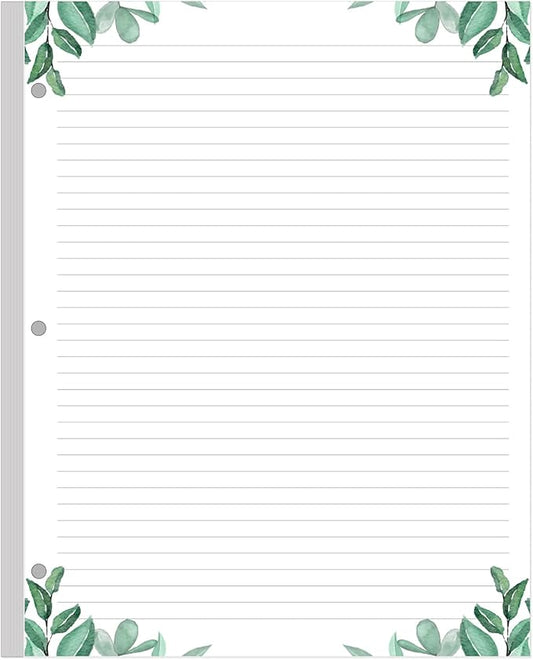 A4 Lined Refill Paper, 3-Hole Punched Ruled Filler Paper, 100Sheets / 200Pages Loose-Leaf Line Paper, 100gsm White Paper, 8.5'' x 11'', Leaf