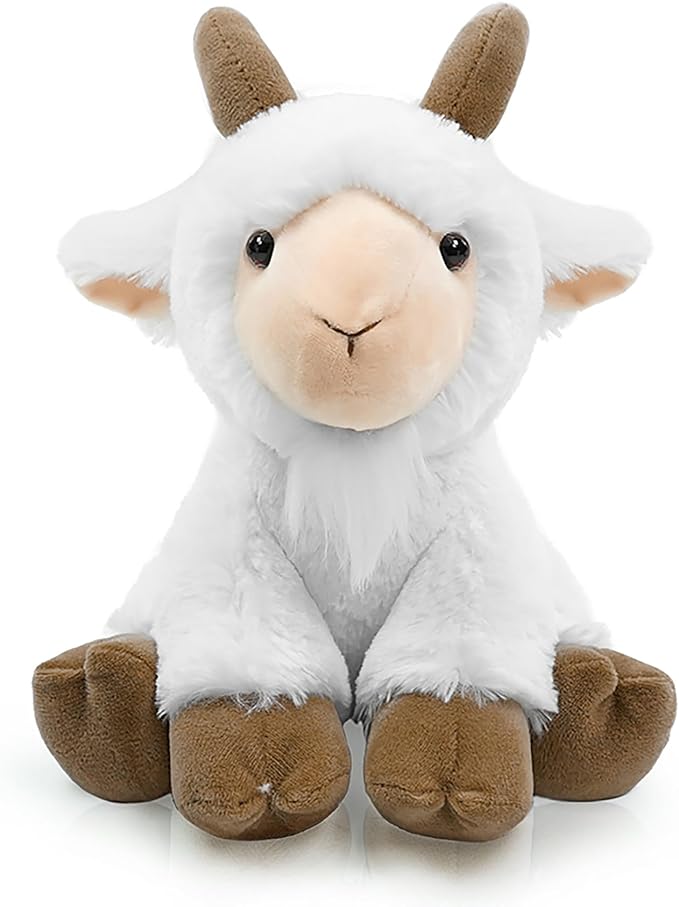 Stuffed Goat Sitting Toys Plush Animal, Realistic Goat Stuffed Animal Plush Toy Filled in Limbs 8.5 Inch Soft Huggable Gifts for Kids with Stuffed Animals Birthday Gift for Girls Boys