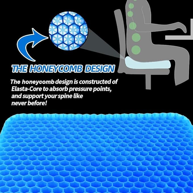 Gel Seat Cushion, Office Seat Cushion Chair Pads for Office Home Car Wheelchair Long Trips - Extra Large Gel Cushion for Pressure Sores, Tailbone, Back, Sciatica Pain Relief (Extra Large, Blue)