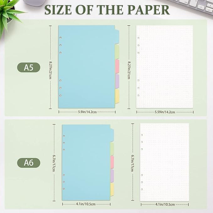 A5 Refill Paper, Dotted Paper Planner Inserts for A5 Binder Budget Planner Journals Notebook, 6 Ring Loose Leaf Dotted Paper with Binder Dividers, 240 Pages (A5, Dotted Paper)