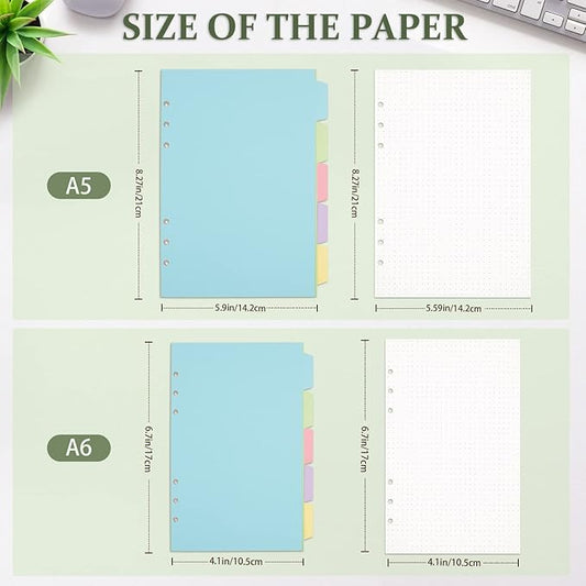A5 Refill Paper, Dotted Paper Planner Inserts for A5 Binder Budget Planner Journals Notebook, 6 Ring Loose Leaf Dotted Paper with Binder Dividers, 240 Pages (A5, Dotted Paper)