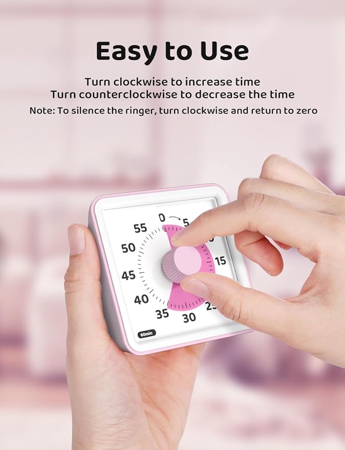 LIORQUE Visual Timer for Kids, 60-Minute Countdown Timers for Classroom Office Kitchen with Silent Operation, Kids Timer for Teaching (Batteries Included)