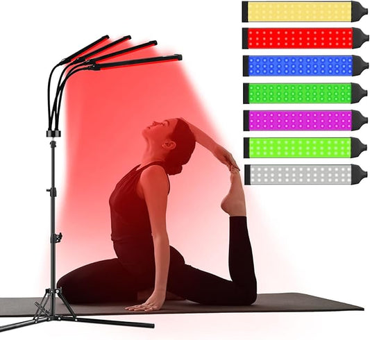 Shyineyou Red Light Therapy for Body, 7 Colors LED Red Light Therapy Lamp with Base Timer, Deep 7 Color Therapy Device for Face, Leg, Knee, Back（7 Color）