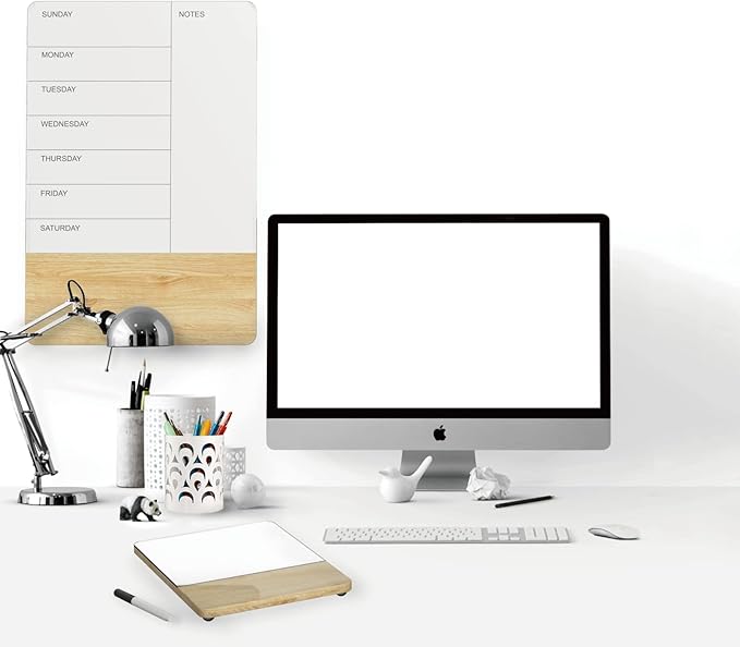 Audio-Visual Direct Wall Mounted Weekly Planner Glass & Wood Dry-Erase Board