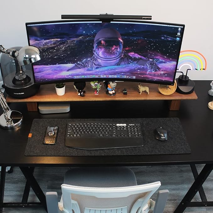 Bright Stone Felt Desk Mat,Non-Slip Mouse Pad, 31.5"x15.7" Office Supplies Desk Protector, Desk Accessories for Home and Office (Black)