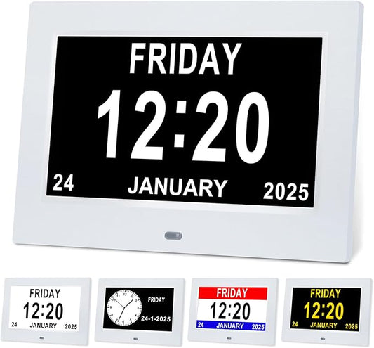7 Inch Dementia Clock,Digital Calendar Clock with Day and Date of Week,Alzheimer Clocks for Elderly Memory Loss,5 Display Modes,12 Alarms,Auto-Dimming,12/24 hour Clock with 1.5M Adaptor,Auto DST