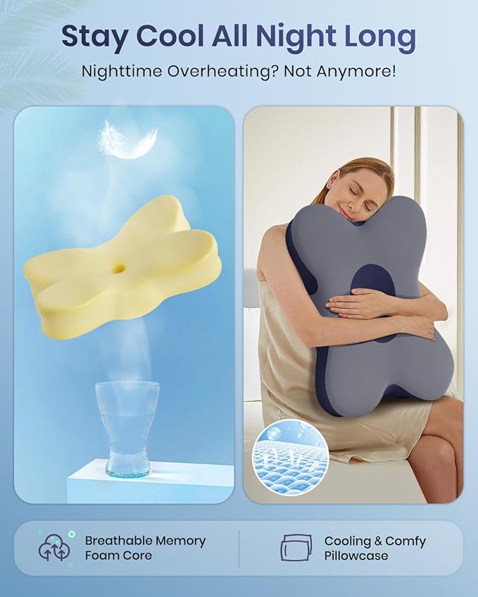 Cervical Pillow for Neck Pain Relief, Cooling Excellent Support Side Sleeper Pillow for Adults, Ergonomic Memory Foam Pillows for Sleeping, Contour Neck Pillow for Side Back Stomach Sleepers