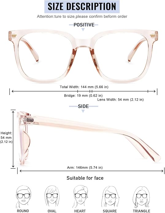 PANNER Oversized Square Blue Light Blocking Glasses for Women Men Anti Glare Reduce Eyestrain Computer Glasses