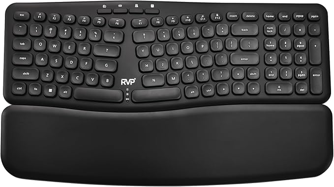 RVP+ Split Ergonomic Keyboard with Magnetic Wrist Rest (2.4 GHz), Wireless Keyboard and USB Interface - Black