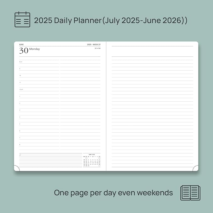 POPRUN 2025-2026 Daily Planner One Page Per Day (Large - 8.25'' x 12'') - Academic Calendar (July 2025 - June 2026), 2025 Day Appointment Book with Monthly Tabs, Hardcover - Black