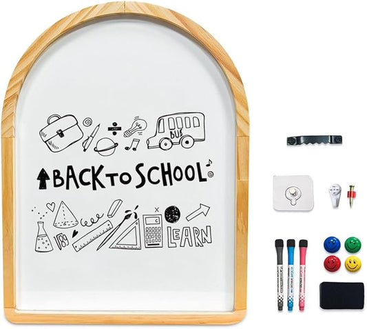 Curved Whiteboard, Dry Erase Board, Holiday Gift, Pine Frame, Wall Mounted, with Four Magnets and Writing Pens, Easy to Erase, Writing Board, Home, School