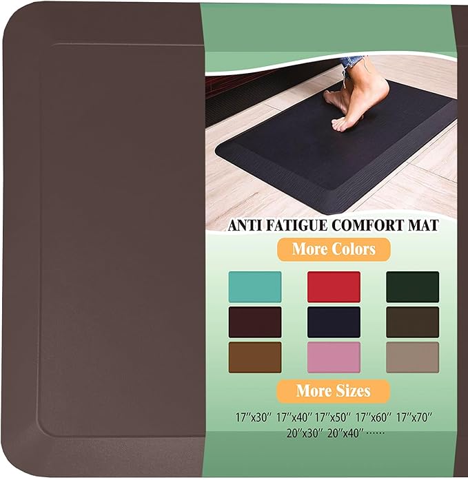 1" Extra Thick Anti Fatigue Floor Mat 40" L x 20" W,Kitchen Mat, Standing Desk Mat,140D Advanced PU Foam Ergonomic Comfort at Home, Office, Garage, Sink (Chocolate)