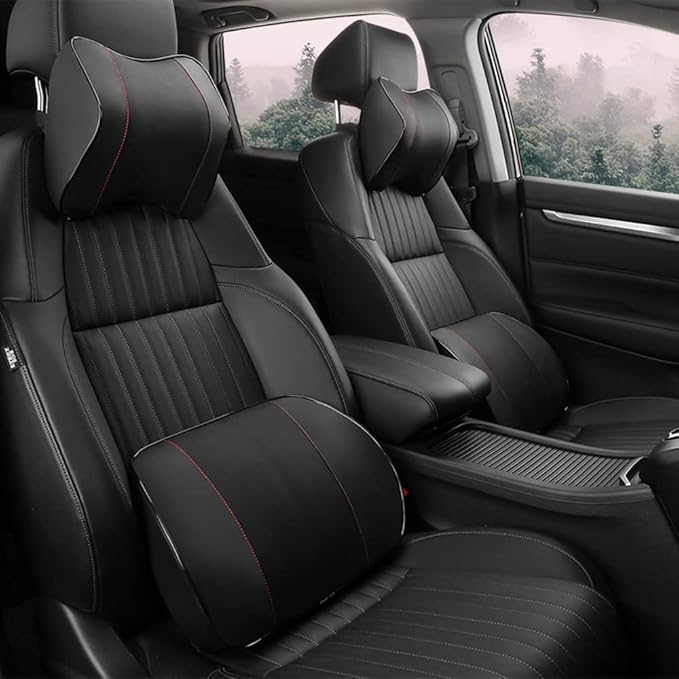 ZHONGLI Memory Foam Lumbar Support Pillow-Middle/Lower Back Support Cushion-Used for car Seats, Office Chairs, recliners, etc. (Bright Black)