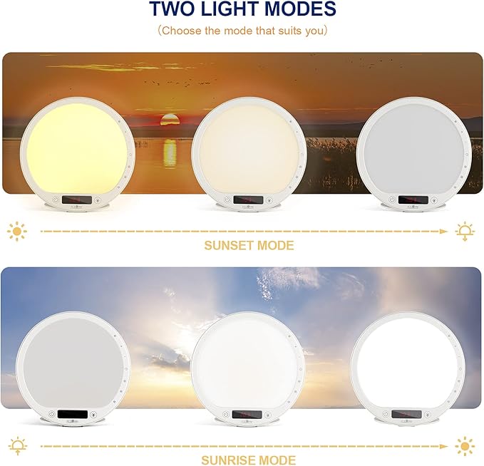 Light Therapy Lamp 10000 Lumens UV-Free Sunrise Alarm Clock Wake Up Light Super Bright Alarm Clock APP Control with 10 Built-in Natural Sounds Portable