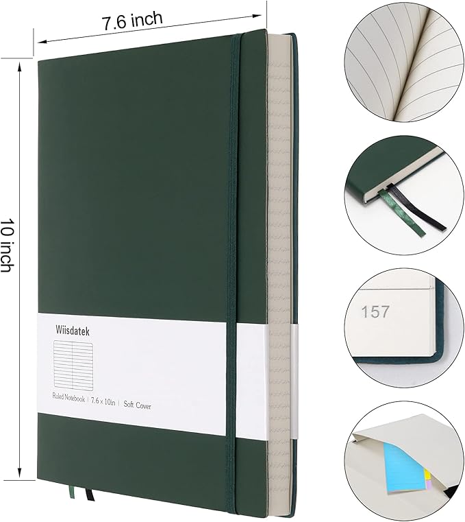 B5 College Ruled Notebooks - 2 Pack B5 Large Journal Notebooks with 376 Numbered Pages,100gsm Thick Lined Paper,Soft PU Leather Cover,7.6 X 10 inch(GREEN)