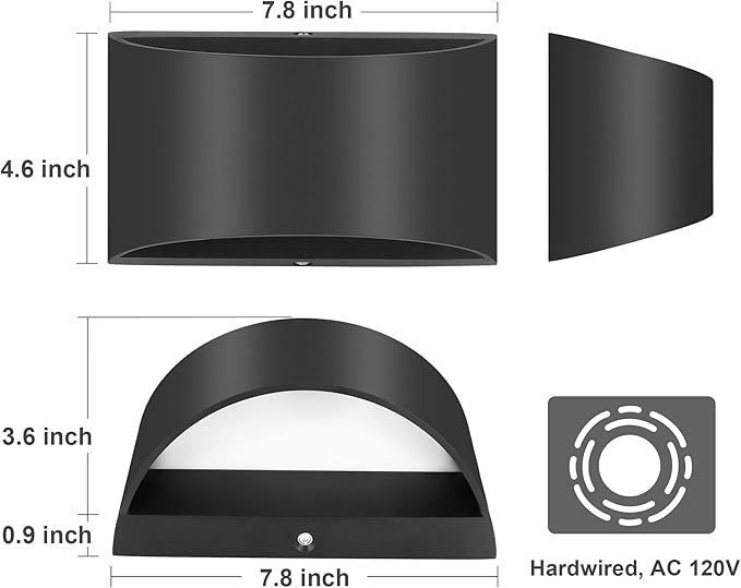 TRLIFE Modern Wall Sconces, 3000K/4000K/6000K Selectable and Dimmable LED Wall Sconce 12W Aluminum Wall Mounted Light Set of 2 Hardwired Wall Sconces for Bedroom Bedside Living Room Hallway(Black,2P)