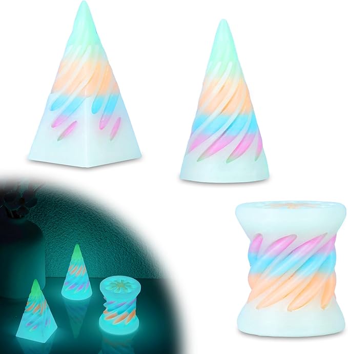 3 Packs Impossible Spiral Cone Fidget Toys,3D Printed Pyramid Passthrough Sculpture,Mini Sensory Toy for Stress Relief Anxiety,Desktop Decor Gifts for Adults & Kids (Fluorescent Rainbow Blue)