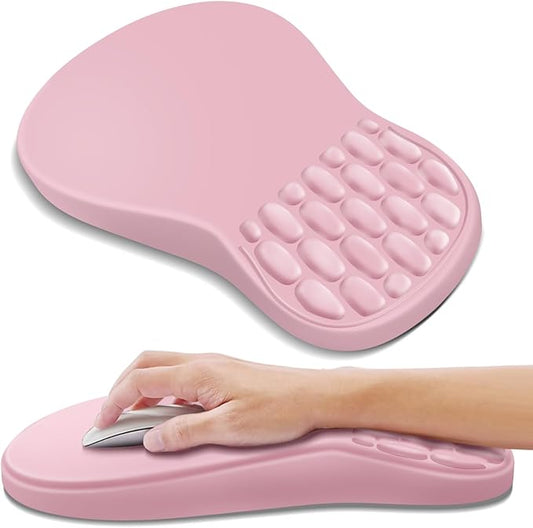 Ergonomic Mouse Pad with Wrist Rest Support, Mousepad with Comfortable Memory Foam Wrist Rest and Non-Slip PU Base for Pain Relief, Computer, Laptop, Office, Home (Pink)