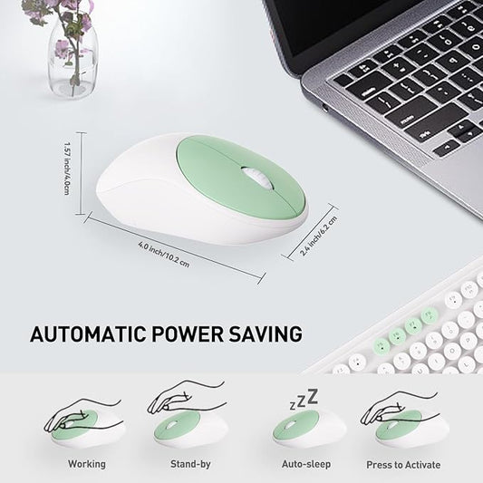 Wireless Keyboards Mouse Combos, Colorful Cute Typewriter Full-Size Retro Round Creamy Keyboard, 2.4GHz Sleep Mode Office Wireless Keyboard and Mouse Set for Desktop Laptop PC Computer