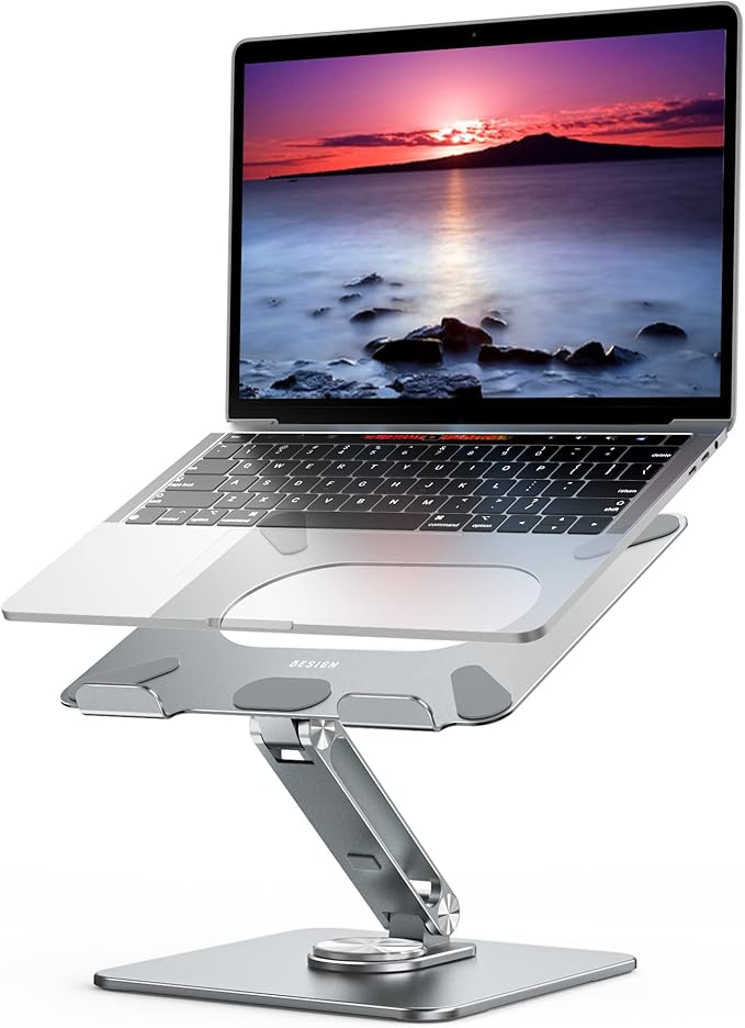 BESIGN LSX7 Laptop Stand with 360° Rotating Base, Ergonomic Adjustable Notebook Stand, Riser Holder Computer Stand Compatible with Air, Pro, Dell, HP, Lenovo More 10-15.6" Laptops (Gray)