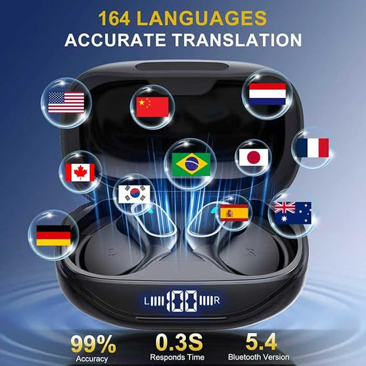 Translation Earbuds, 164 Languages Ai Translation Earbuds Real Time, Bluetooth 5.4 Translator Device,Noise Cancelling,70 Hours Battery, Translation Headphones for Travel&Business&Study, Black