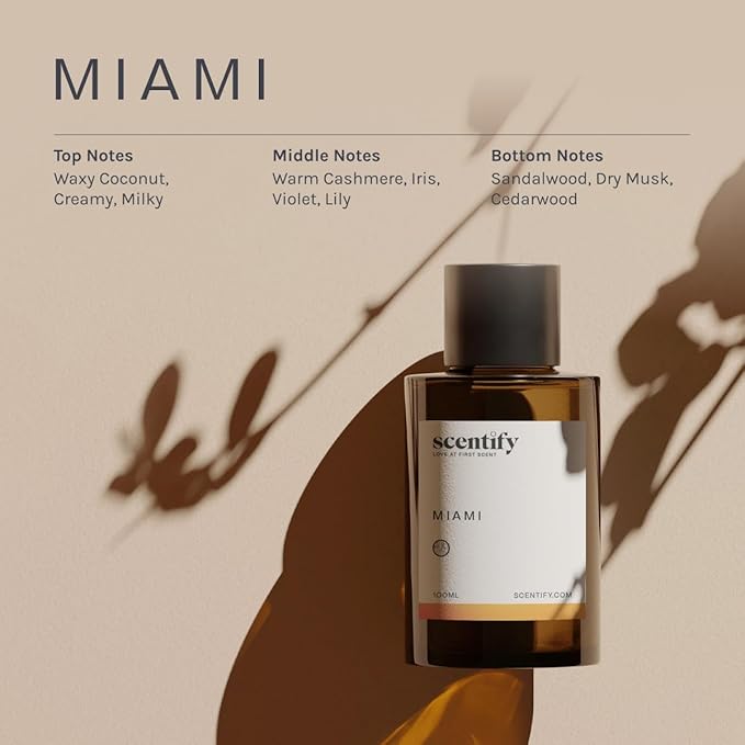 Scentify Miami Aroma Oil Refill Scent for Oil Diffusers - Creamy, Cashmere, Sandalwood, Musk Scents - Luxurious Relaxing Aromatherapy Diffuser Fragrance 470ml, 16 oz