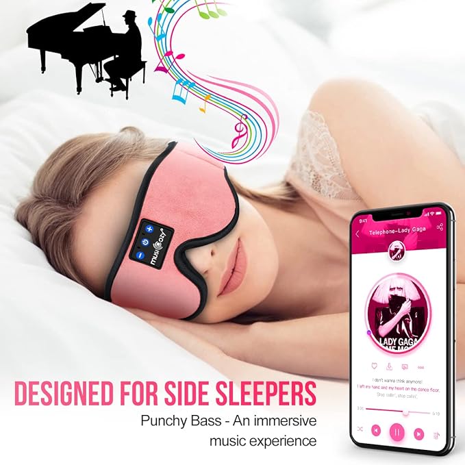 MUSICOZY Bluetooth 5.4 Sleep Headphones, Wireless Eye Mask Headband for Side Sleepers, Sleeping Mask with HD Stereo Sound, Cool Tech Gadgets for Women, Men, Air Travel, Unique Gifts