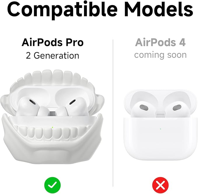 for AirPods Pro 2nd Generation Case, Unique Funny Teeth Design, Soft Silicone Shell, Compatible with Wireless Charging (Star White)