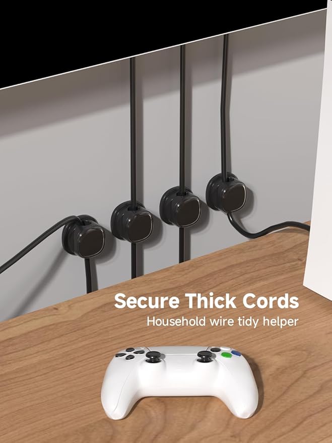 9 Pack Cord Organizer, Spring Cable Management, Adhesive Cute Cable Holder Clips, Phone Charger Wire Keeper for Desk Nightstand Car Office (9-Pack Black)