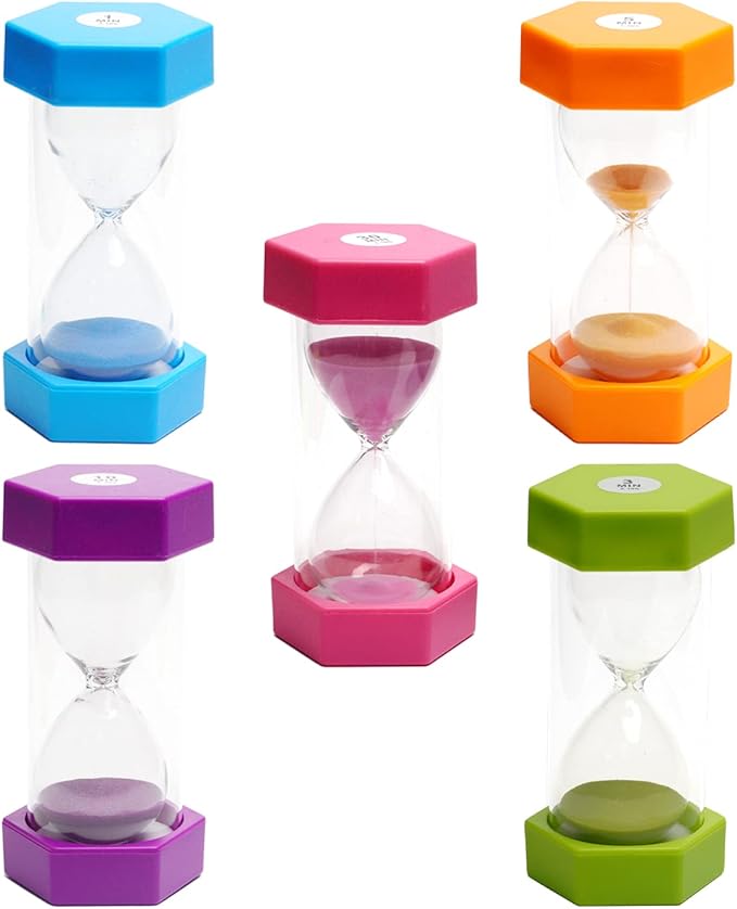 SANDTIMER 5 PcsColorful Hourglass, Sand Timers, Acrylic Hourglass Timer, Kitchen Timer,1/3/5/10/30 Minutes Sandglass for Classroom, Home, Kitchen, Office Decoration