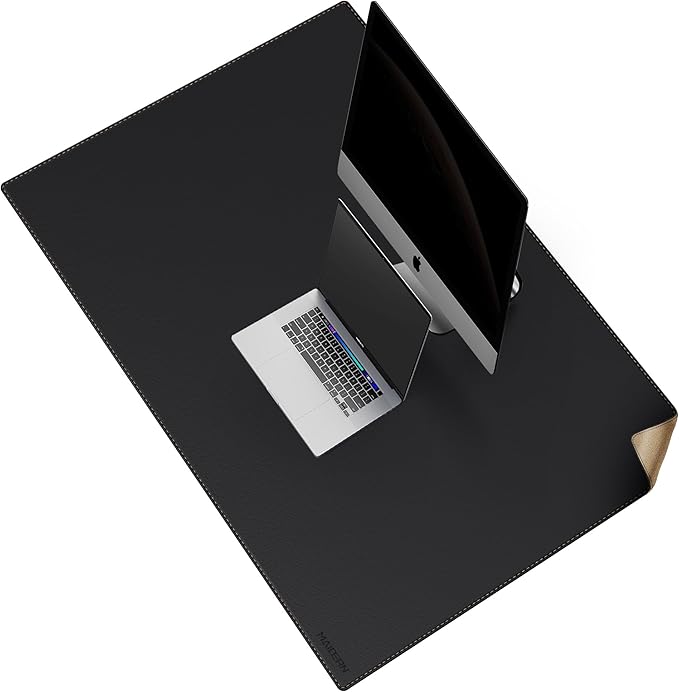 MAIDERN Leather Desk Mat, (5XL) 47.2” x 31.5” Reversible Office Desk Pad Mat, Cork & Leather Large Mouse pad for Desk, Waterproof Computer Desk Mat for Gaming Home Office (Black)