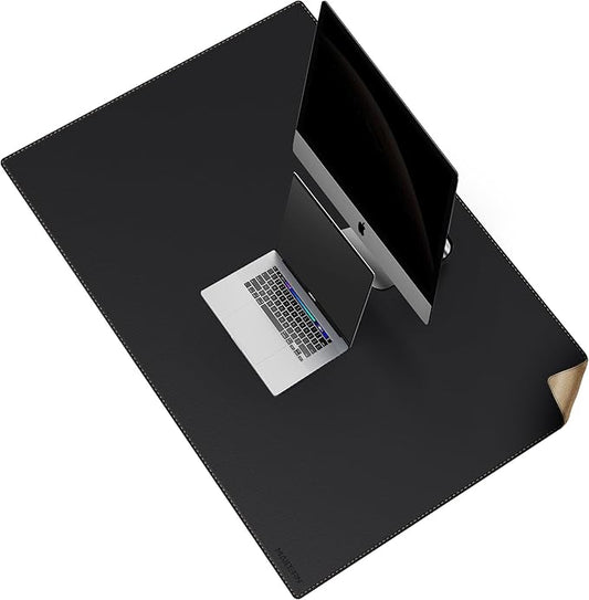 MAIDERN Leather Desk Mat, (5XL) 47.2” x 31.5” Reversible Office Desk Pad Mat, Cork & Leather Large Mouse pad for Desk, Waterproof Computer Desk Mat for Gaming Home Office (Black)