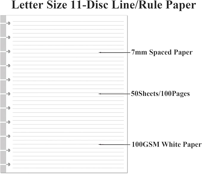 Letter Size Lined Paper, 11 TUL Paper Refills - 50 Sheets/100 Pages Loose Leaf Planner Refills, 5 Sheets Dividers, 8.5" x 11"