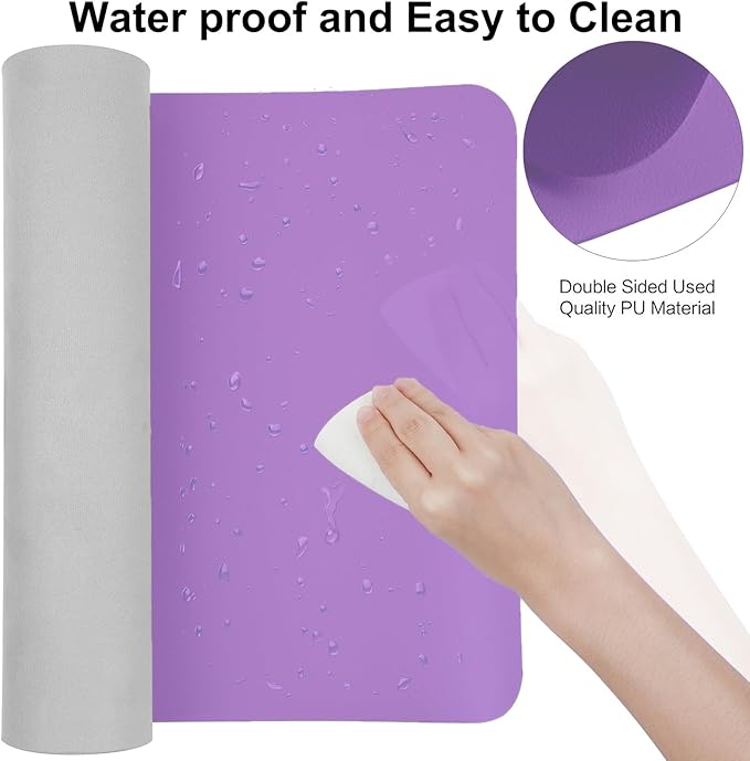 Boutilon Leather Desk Pad Protector,Non-Slip Mouse Pad,Laptop Desk Pad,Office Mouse Mat,Waterproof Leather Desk Blotter,Desk Writing Pad for Office and Home (M-Purple,30"x14")