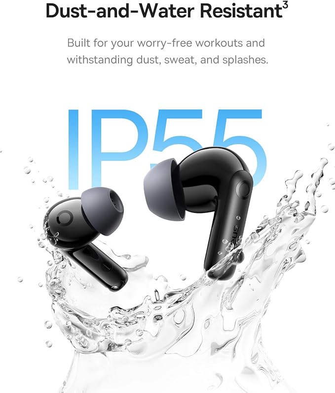 Baseus Bass BP1 Pro Noise Cancelling Wireless Earbuds, Real-Time Adaptive Noise Cancelling, Adaptive Active EQ, LDAC Hi-Res Sound, 6-Mic AI Clear Calls, 55H Playtime, IP55 Waterproof, Bluetooth 6.0