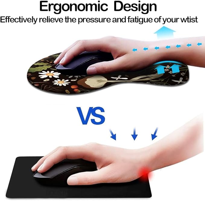 Ergonomic Mouse Pad with Wrist Support and Coaster,Mouse Pads with Non-Slip PU Base for Home Office Working Studying Easy Typing & Pain Relief Daisy
