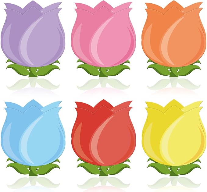 24 Packs Tulip Floral Sticky Notes 6 Colors 3 x 3 Inch Spring Flower Memo Pads Post Reminder Notes for Annotating Books Office School Study Supplies, 480 Sheets