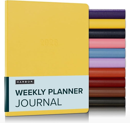 Harbor Weekly Journal Notebook Planner 2025-2026 - Lined, Durable Faux Leather, Softcover, 176 Quality Pages, For Men and Women, For Writing, Work & Travel, Key West Sundance - 9x7"