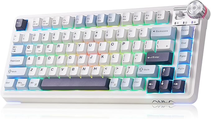 Aula AU75 Mechanical Keyboard,Wireless Gaming Keyboard with Knob,75% Hot Swappable RGB Backlit Custom PBT Keycap for Windows/Mac - Seiya Switch,Blue