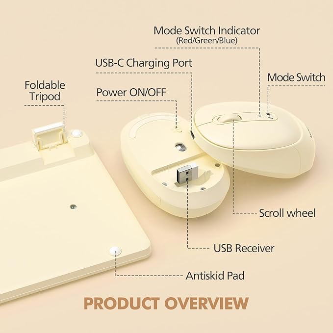 Wireless Keyboard and Mouse Combo for Desktop Mac iPad Bluetooth 2.4 Ghz Rechargeable Ultra Silent Click with Number Pad Compatible with Pc, Laptop, Tablet (Cream)