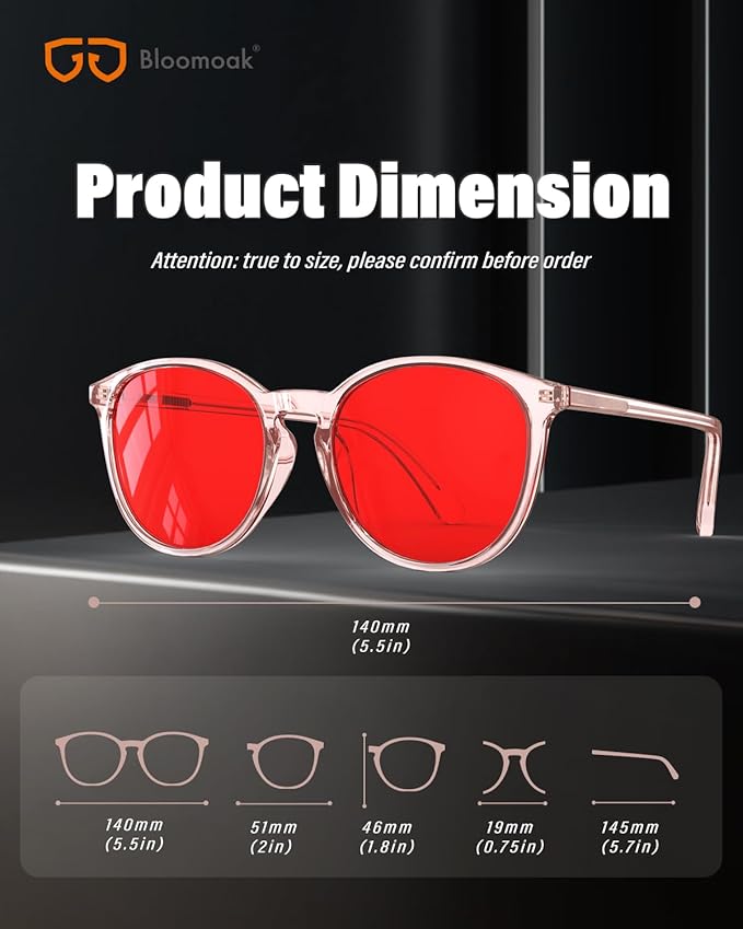 Bloomoak 99% Orange Blue Light Blocking Glasses,Retro Trendy Round Style,Relieve Eye Fatigue,Improve Sleep For Screens/Games