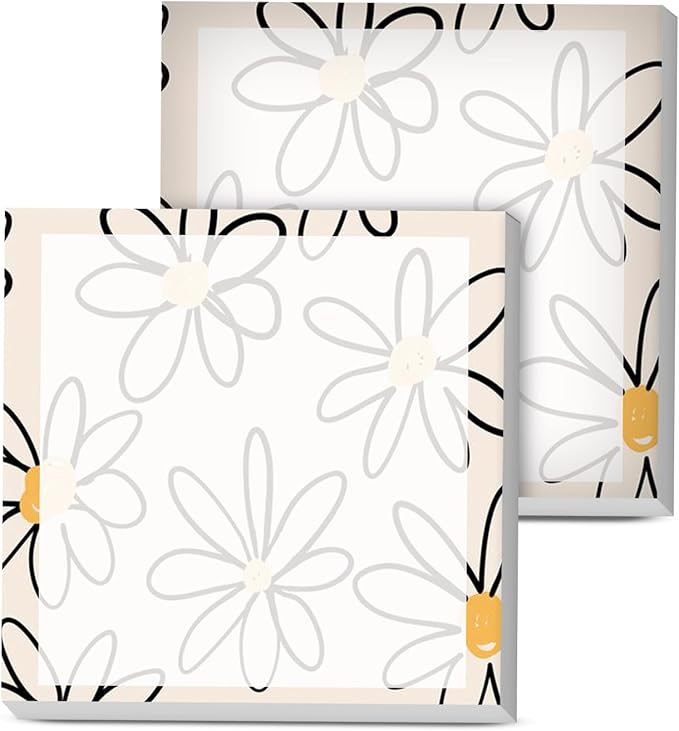 Sticky Notes, 2 Pads, 3x3 inches, Cute Colorful Fun Self-Stick Note Pads, Easy Post, Strong Adhesive Notepad Simple Daisy Flowers