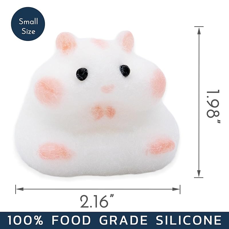 Hamster Shaped Taba Squishy Cute Soft Squishy Handmade Silicone Toys Stress Relief Squeeze Plaything Gifts (White)