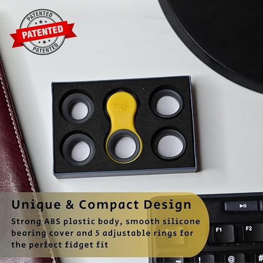 Yogi Fidget Toy – Silent Sensory Spinner for Adults & Kids – Stress Relief Fidgets for ADHD, Anxiety – Fidget Toys for Adults – Includes 5 Finger-Fit Rings – Work, School & Travel – Amber