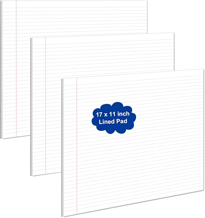 Yaridar (3-Pack 17" x 11" Legal Pads, 25 Sheets/50 Pages Per Legal Note Pads, Line Notepads, 100Gsm White Line Paper