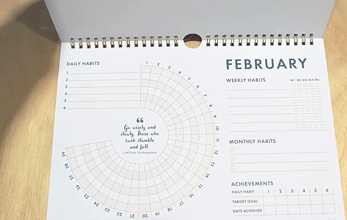 12-Month Habit Tracker Calendar – Minimalist Spiral Wall Planner for Goals & Productivity, Daily/Weekly/Monthly Tracking, Wire-O Hanger, Thick 200 gsm Paper, Neutral Design