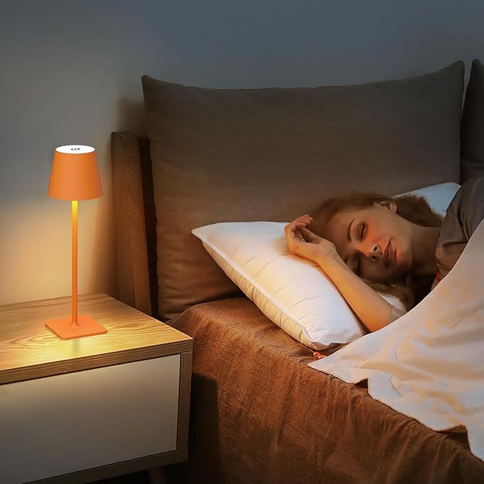 Orange Cordless Table Lamp Set of 2-3 Way and Stepless Dimmable - for Restaurant Dining Bedroom Home Bar