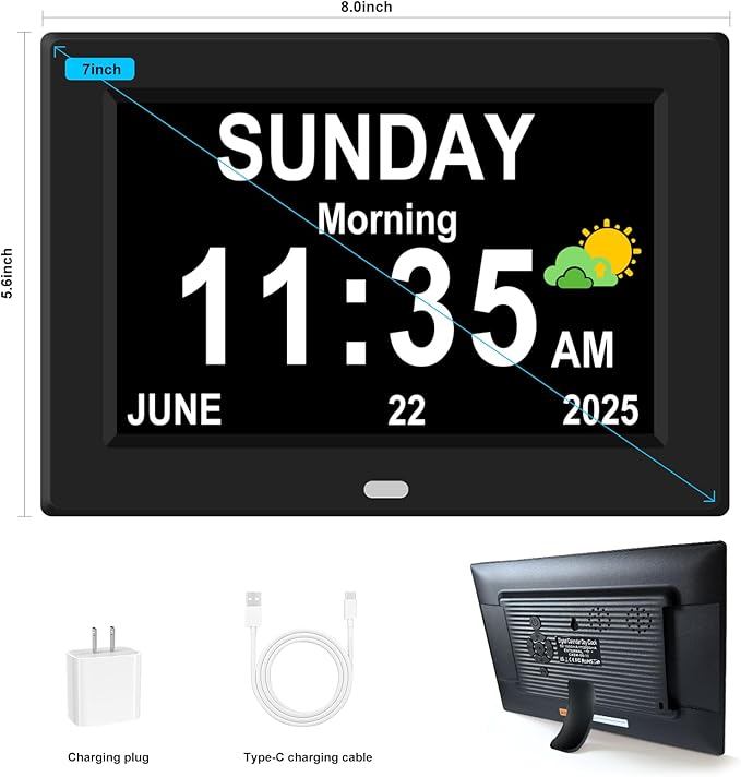 Digital Alarm Clock for Elderly Large Display for Seniors Electric Clocks with Date Day of Week 12 Alarms 4 Colors Desk Wall Calendar Clocks for Memory Loss Alzheimers Dementia Auto DST/Dimmer
