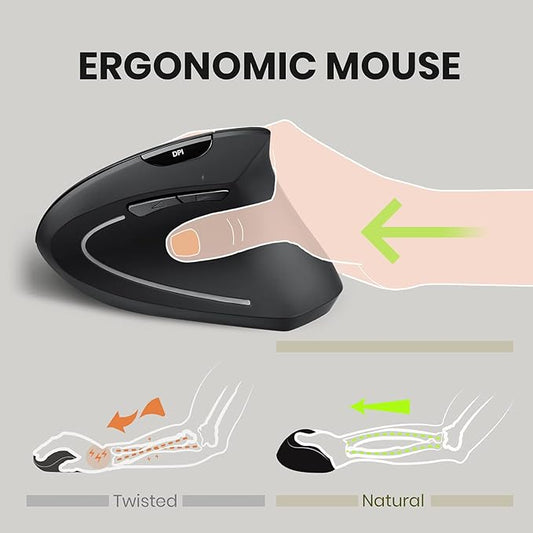 Perixx PERIMICE-713 Wireless Ergonomic Vertical Mouse - 800/1200/1600 DPI - Right Handed - Recommended with RSI User