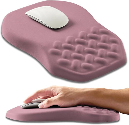 Ergonomic Slope Mouse Pad Wrist Support, Wrist Rest Mousepad for Carpal Tunnel Pain Relief with Massage Bulge and Slow Rebound Memory Foam (12x8 inch, Dark Pink)
